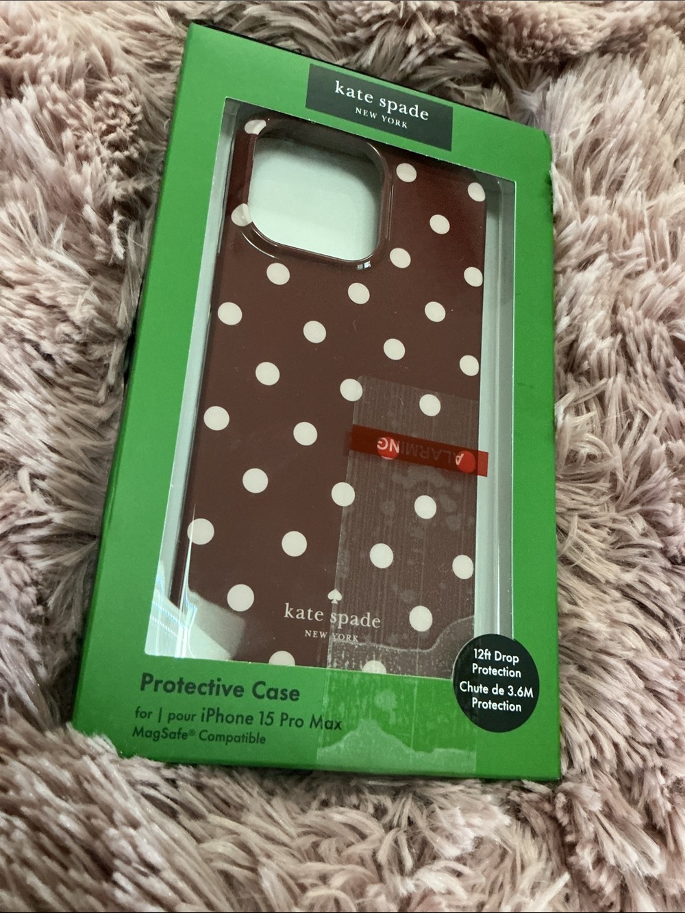kate spade iPhone 15Pro Max Brown with Pink Polka Dot Protective iPhone Case